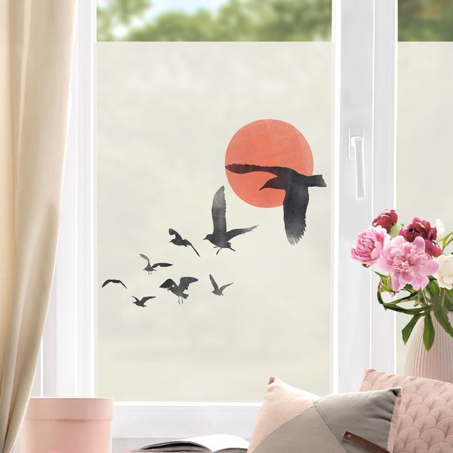 Tier Fensterbilder Vogelschwarm vor Sonne