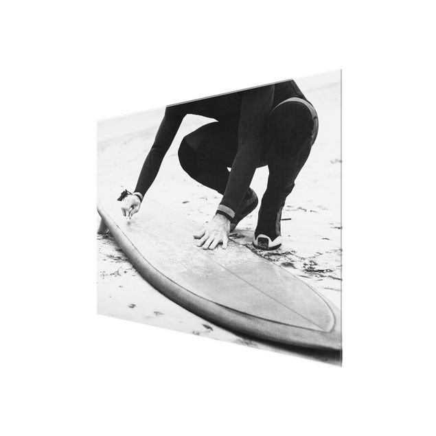 Glasbild - Wachsen des Surfboards - Querformat
