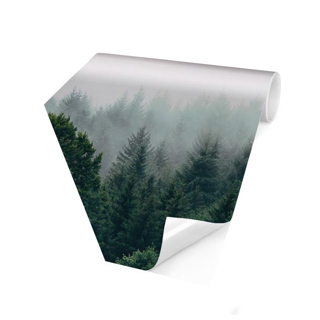 Vlies Tapeten Wald im Nebel Dämmerung