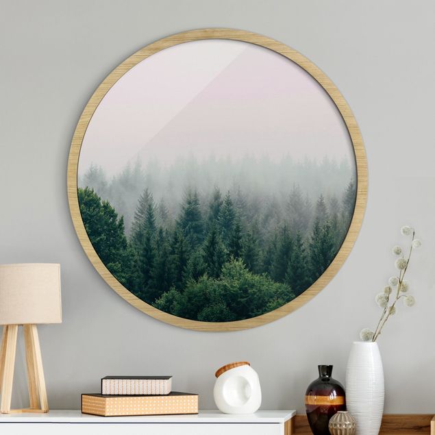 Moderne Bilder mit Rahmen Wald im Nebel Dämmerung