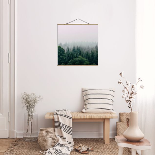 Stoffbilder mit Posterleisten Wald im Nebel Dämmerung
