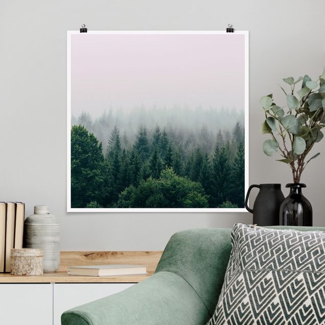 XXL Poster Wald im Nebel Dämmerung