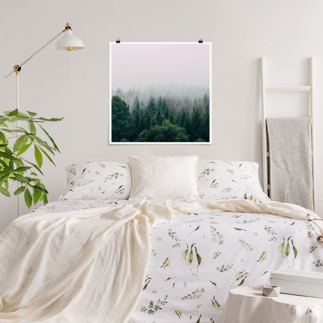 Poster Wald Wald im Nebel Dämmerung