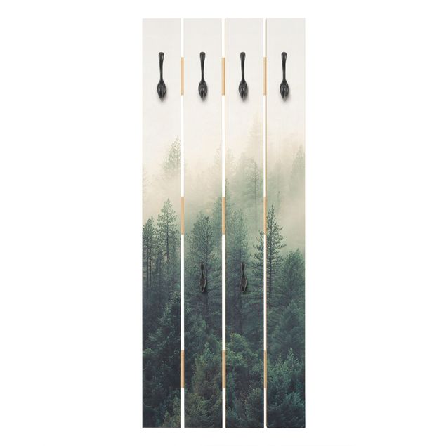 Wandgarderobe Holzpalette - Wald im Nebel Erwachen