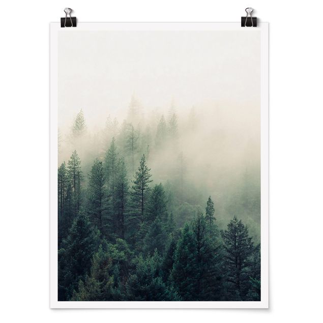 Poster - Wald im Nebel Erwachen - Hochformat 3:4