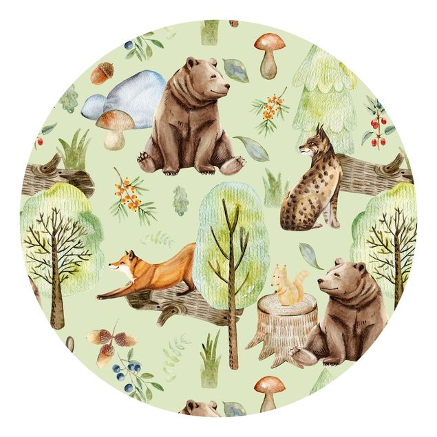 Runde Tapete selbstklebend - Waldfreunde Bär mit Eichhörnchen