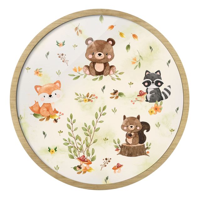 Wandbilder Waldtiere Herbst Fuchs Bär Eichhörnchen Waschbär