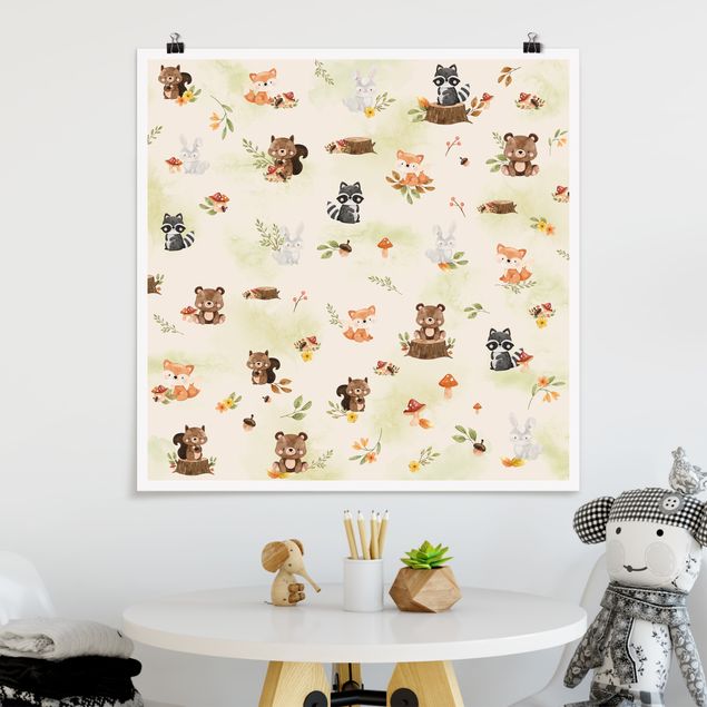 Wand Poster XXL Waldtiere Herbst