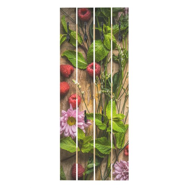 Wandgarderobe Holz - Blumen Himbeeren Minze
