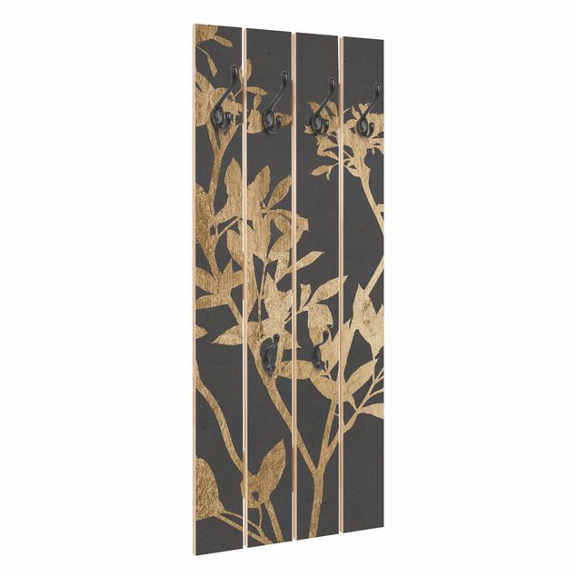 Wandgarderobe Holz - Goldene Blätter auf Mokka II