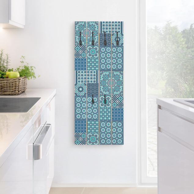 Garderobe Holzoptik Marokkanische Mosaikfliesen türkis blau