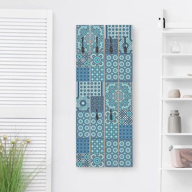 Garderobe Landhausstil Marokkanische Mosaikfliesen türkis blau