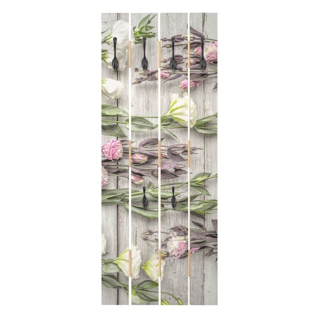 Wandgarderobe Holz - Shabby Rosen auf Holz