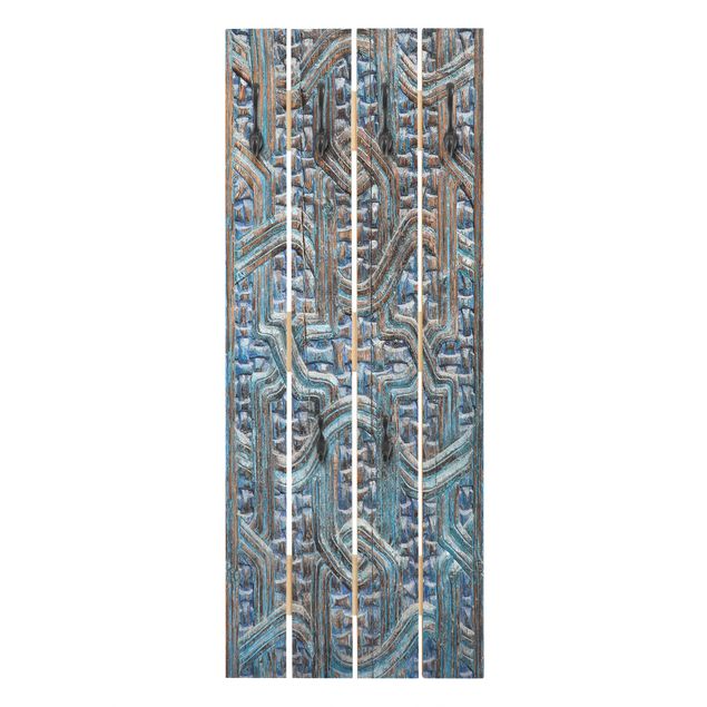 Wandgarderobe Holz - Tür mit marokkanischer Schnitzkunst
