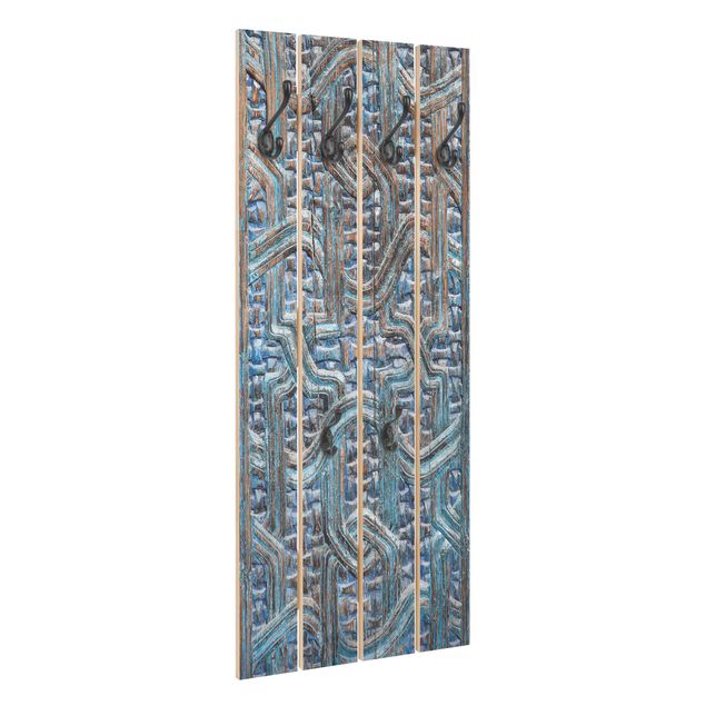 Wandgarderobe Holz - Tür mit marokkanischer Schnitzkunst
