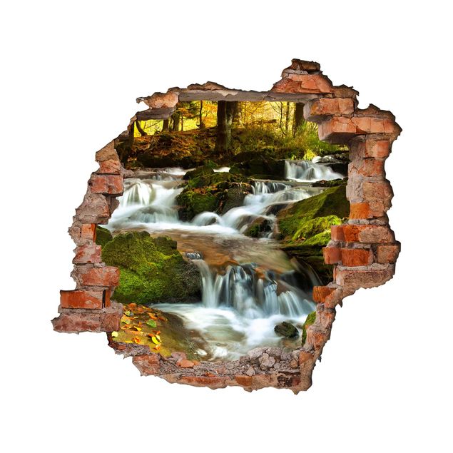 3D Wandtattoo - Wasserfall herbstlicher Wald - Quadrat 1:1