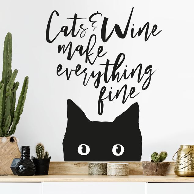 Sprüche Wandtattoo Cats and Wine make everything fine