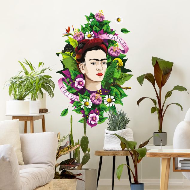 Wandtattoo - Frida Kahlo - Frida, Äffchen und Papagei