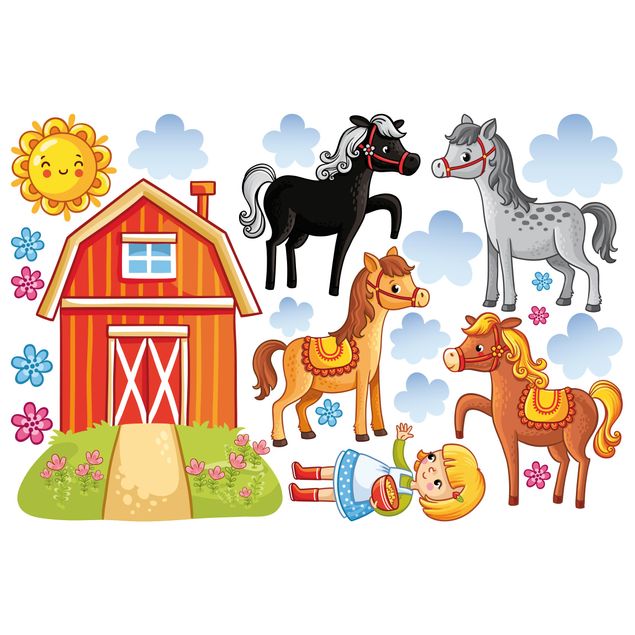 Wandtattoo Kinderzimmer Bauernhof-Set mit Pferden