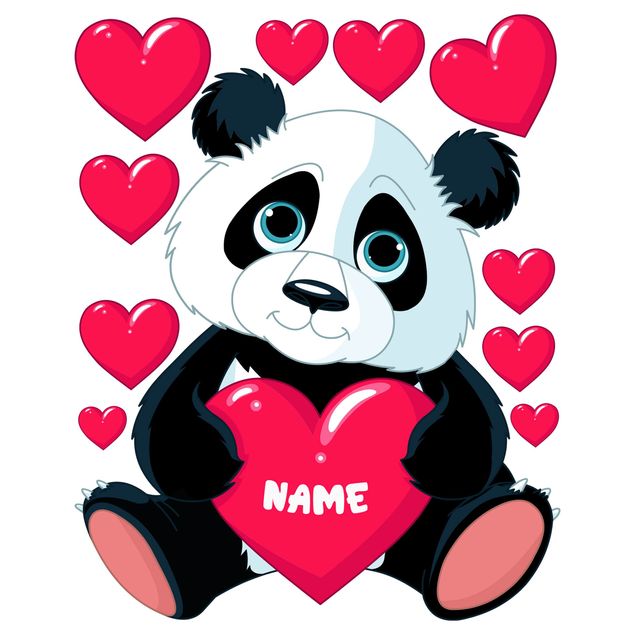 Wandtattoo mit Wunschtext - Panda mit Herz