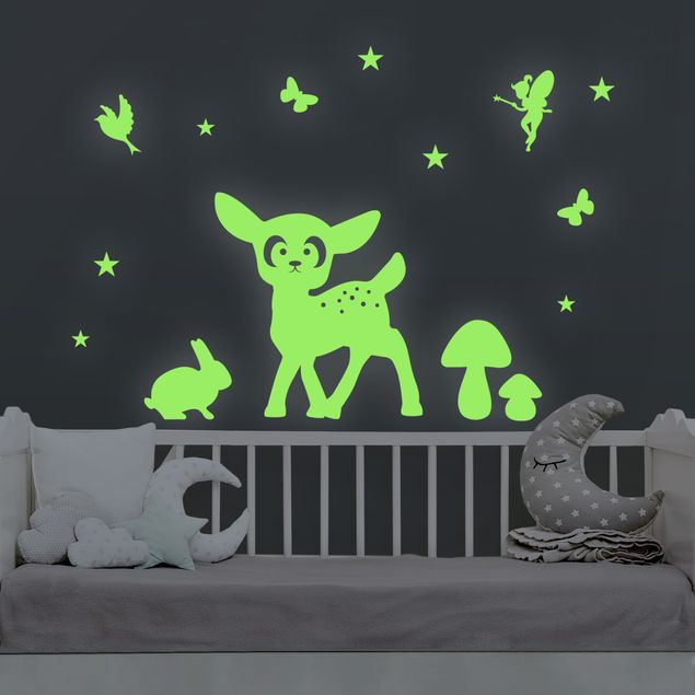 leuchtende Wandsticker Wandtattoo-Nachtleuchtend-Set Tiere im Wald