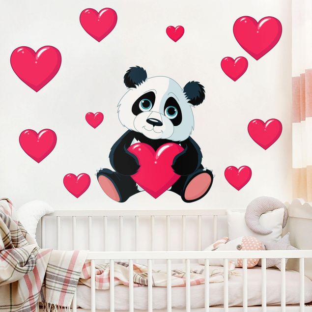 Wandtattoo Bär Panda mit Herzen