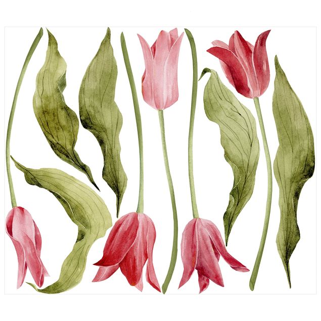 Wandaufkleber Rote Aquarell Tulpen
