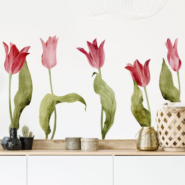 Wandtattoo Pflanzen Rote Aquarell Tulpen