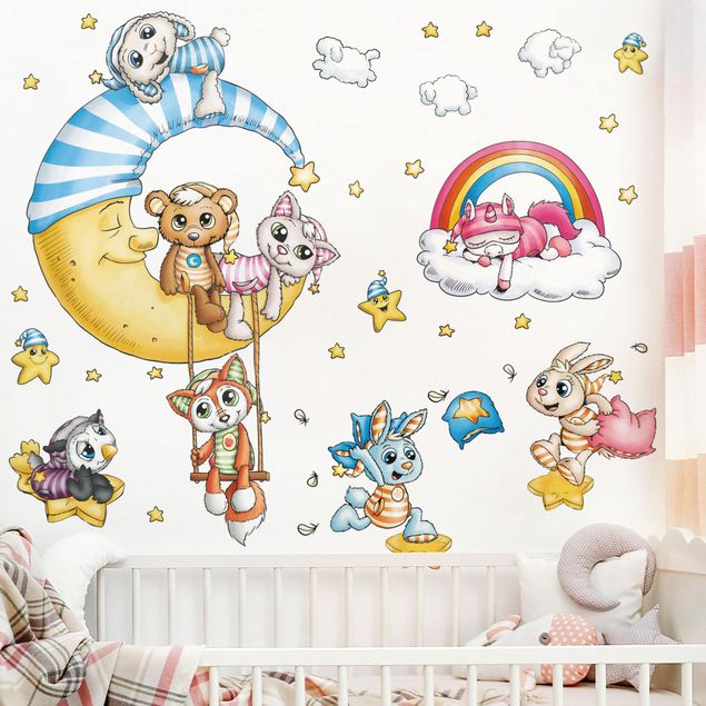 Wandtattoo Kinderzimmer - Schlafmützen - Mond und Sterne Set