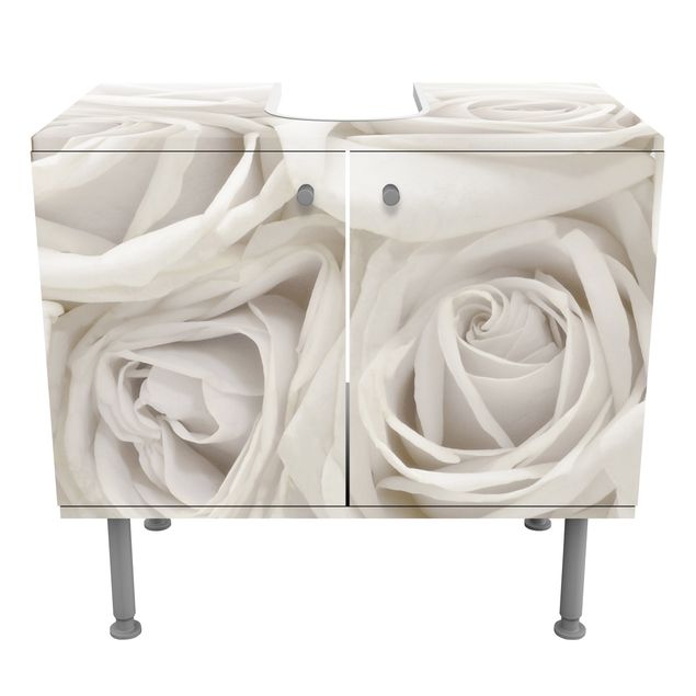 Rosen Waschbeckenunterschrank - Weiße Rosen - Blumen Badschrank Weiß