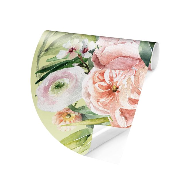 Design Tapeten Wasserfarbe Rosa Blüten Bouquet
