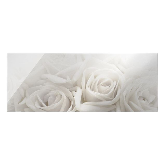 Glasbild - Wedding Roses - Panorama Quer - Blumenbild Glas