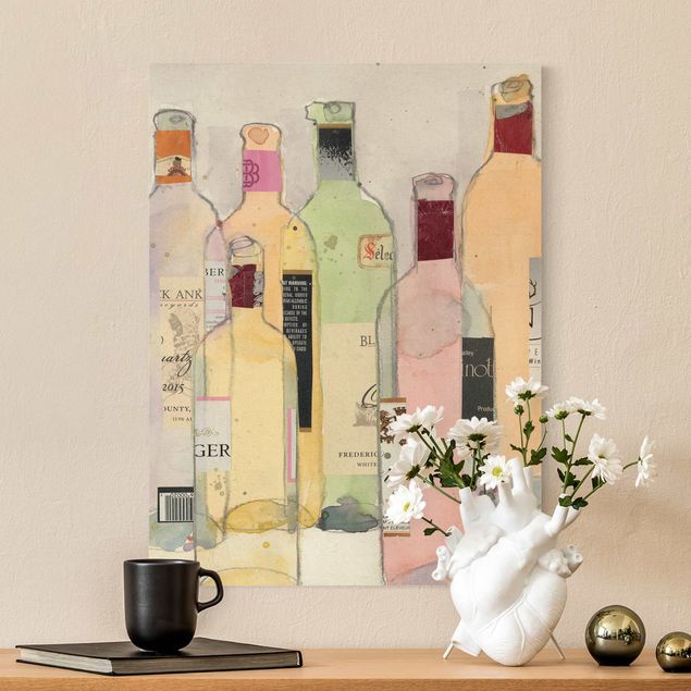 Leinwandbild - Weinflaschen in Wasserfarbe I - Hochformat 4:3