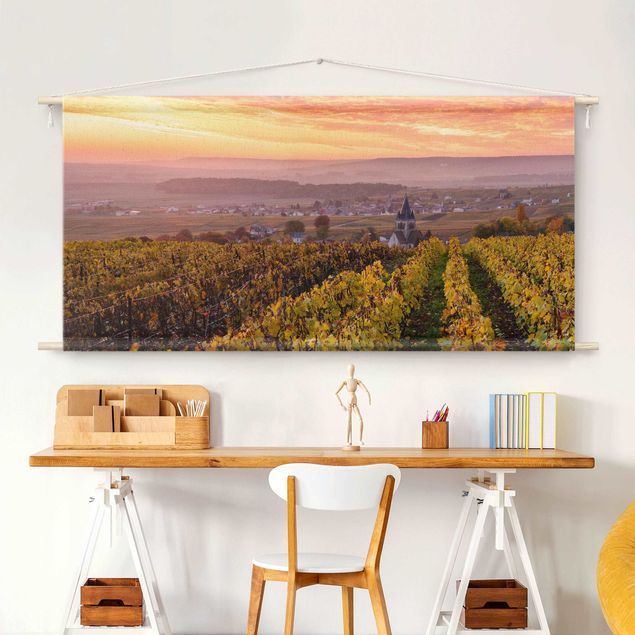 Wandbehang modern Weinplantage bei Sonnenuntergang