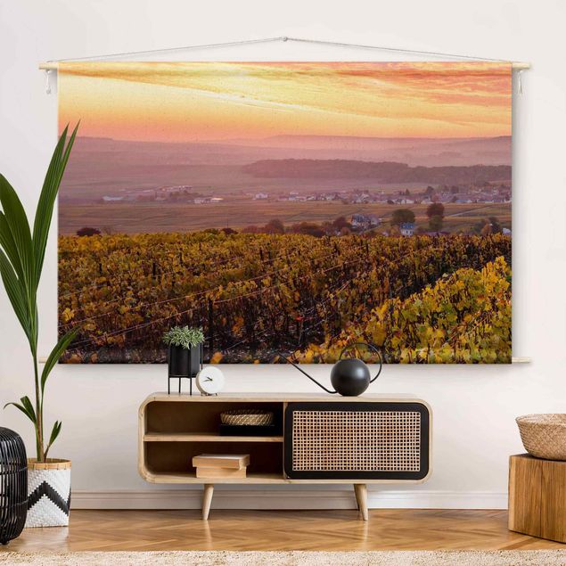 Wandbehang modern Weinplantage bei Sonnenuntergang