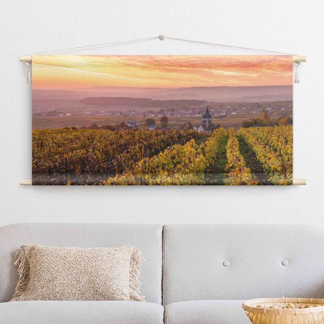 Wandbehang groß Weinplantage bei Sonnenuntergang