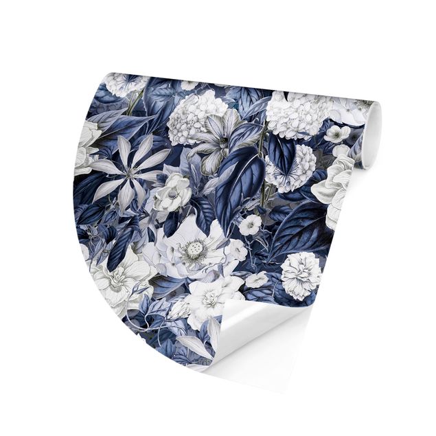 Design Tapeten Weiße Blumen vor Blau