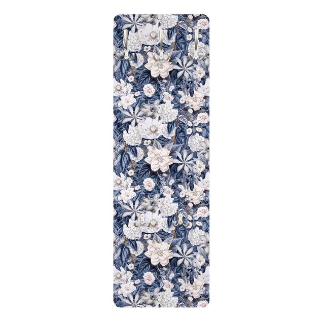 Wandgarderobe mit Motiv Weiße Blumen vor Blau