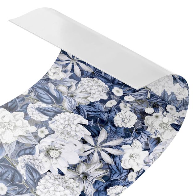 Küchenrückwand Motiv Weiße Blumen vor Blau