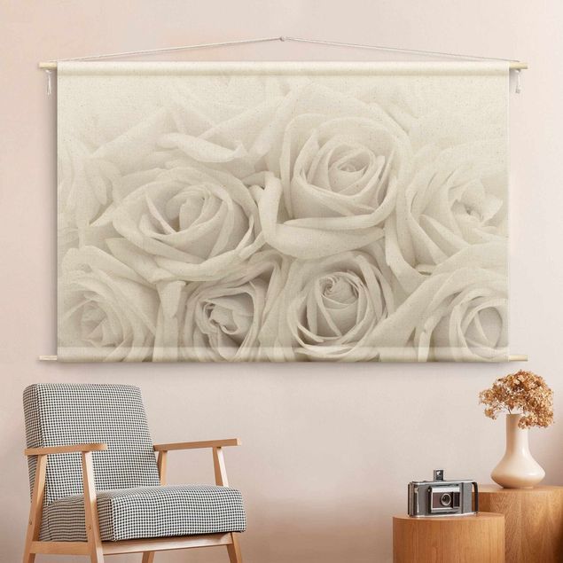 Wandbehang Stoffbild Weiße Rosen