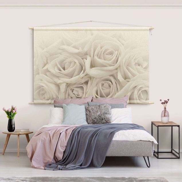 Wandbehang Tuch Weiße Rosen