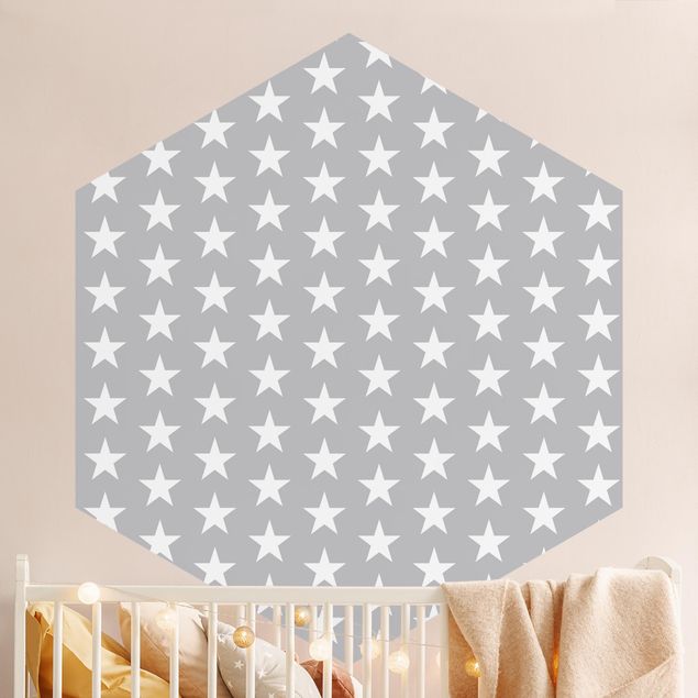 Design Tapeten Weiße Sterne auf grauem Hintergrund
