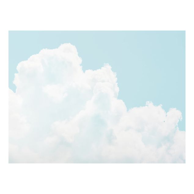 Glasbild - Weiße Wolken im Himmelblau - Querformat