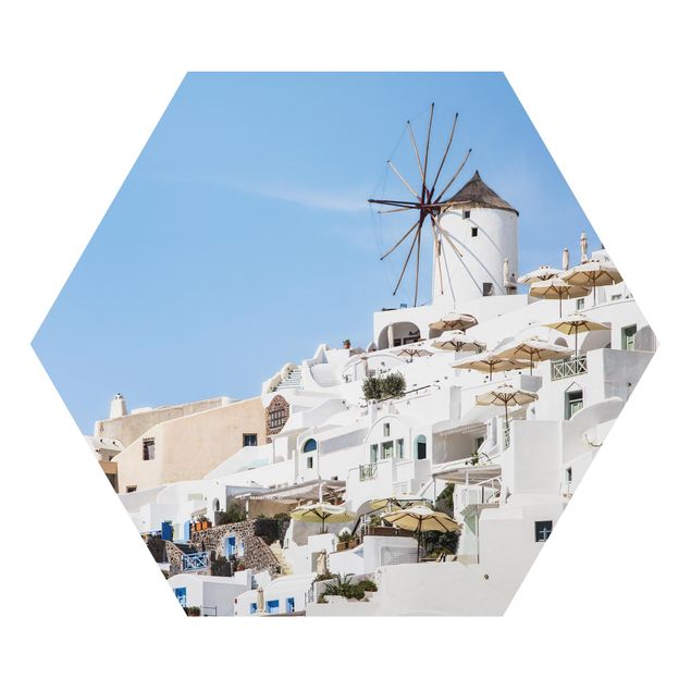 Hexagon Bild Alu-Dibond - Weißes Griechenland