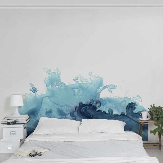 Abstrakte Tapeten Welle Aquarell Blau I