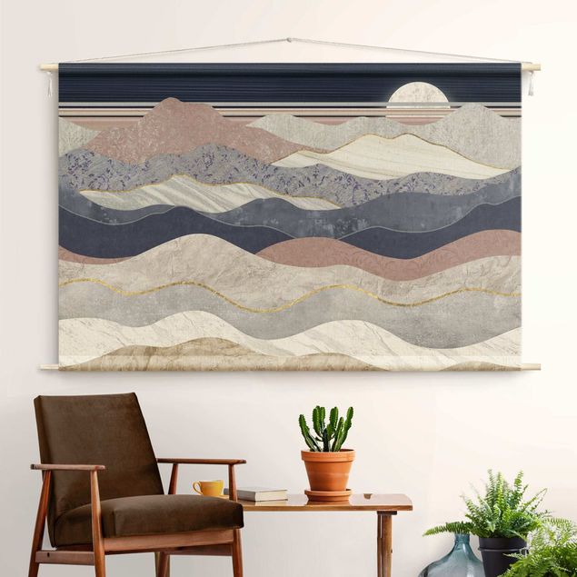 Wandteppich modern Wellenförmige Berglandschaft