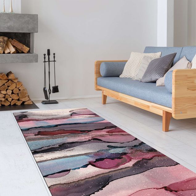 Moderne Teppiche Wellenreiten in Violett mit Roségold