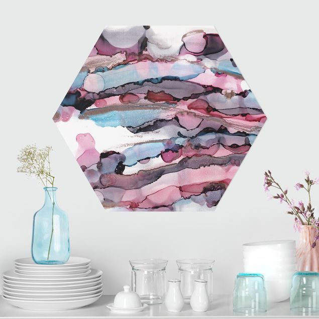 Wandbilder Wellenreiten in Violett mit Roségold
