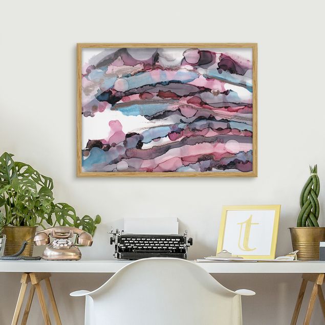 Moderne Bilder mit Rahmen Wellenreiten in Violett mit Roségold