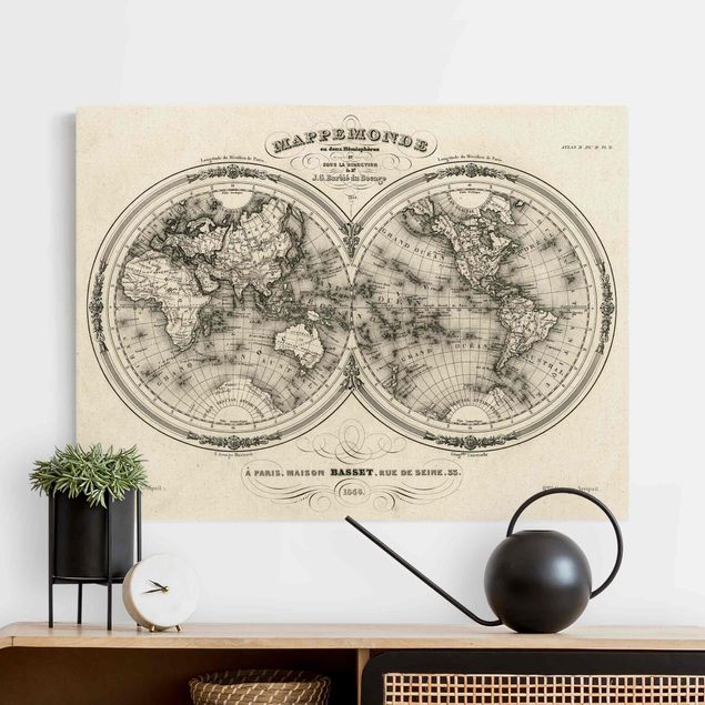 schöne Bilder Weltkarte - Französische Karte der Hemissphären von 1848